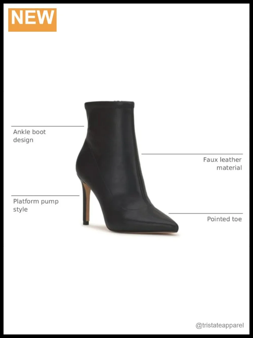Faux Leather Pointed Toe Stiletto Heel Ankle Bootie Pull On